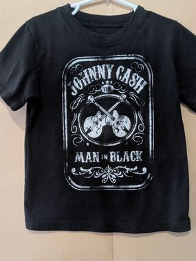 Black Johnny Cash "Man in Black" Graphic Tee - White Print - 5T